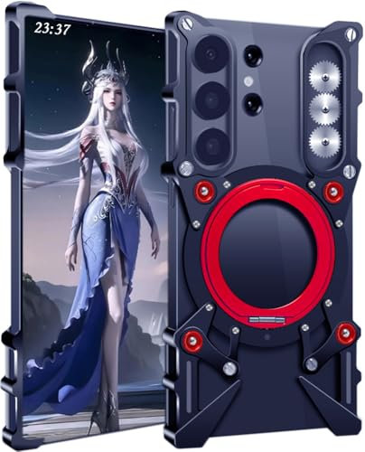 Metal Case for Samsung Galaxy S23 Ultra, Cover for Galaxy S 23 Ultra Cellphone, Border Mobile Phone Shell, Bracket -Black