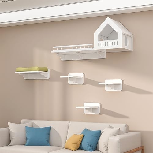 ZSXZCBDQ Katzen Kletterwand für Katzen aus Massivholz mit Regalen und Verstecken – 10 Kg Tragkraft, Inklusive Bogennest, 3 Plattformen und Luftbrücke