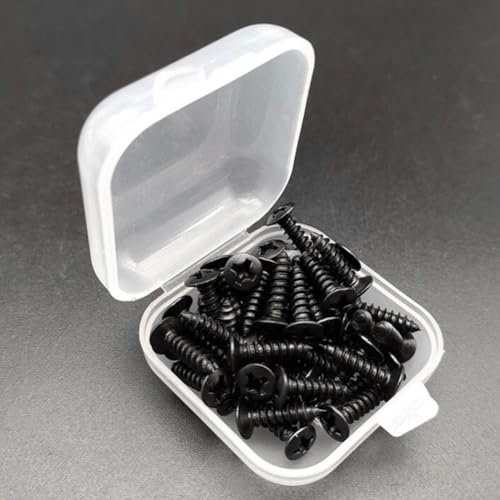 50 Guitar Pickguard Screws in Lidded Box for ST Electric Guitar and Bass Installation (Black)