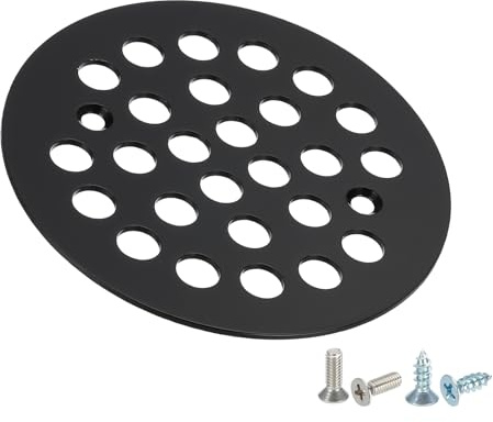 PATIKIL Juego De Rejilla De Ducha De 4-1/4 Rejilla De Ducha Redonda Negro | 1 Pieza, De Acero Inoxidable 304, Con Tornillos, Para Suelo De Baño Jardines Caminos Pavimentados Patios