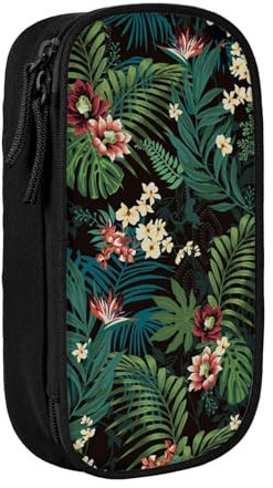 WXWJSHMGC Trousse à crayons double couche avec fermeture éclair - Tissu durable - Motif feuilles de palmier - Idéale pour les étudiants, Noir , Taille unique, Trousse de beauté
