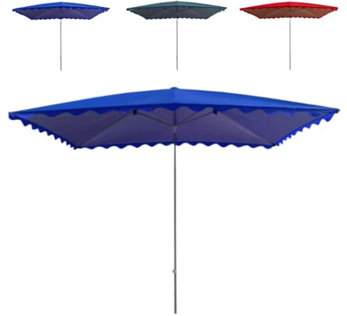 Parasol rectangulaire d'extérieur de 3 x 2 m, parasol de marché réglable en hauteur avec 6 baleines pour jardin, piscine, balcon, grand parasol bleu (3 x 2 m)