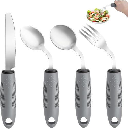 Adaptive Utensils, Adaptive Utensils 4pcs for Hand Tremors,Elderly, Arthritis,Parkinsons-Built Up Utensils for Adults–Easy Grip Aids Handle–2.5oz Each Weighted Silverware for Hand Tremors (Style 2)