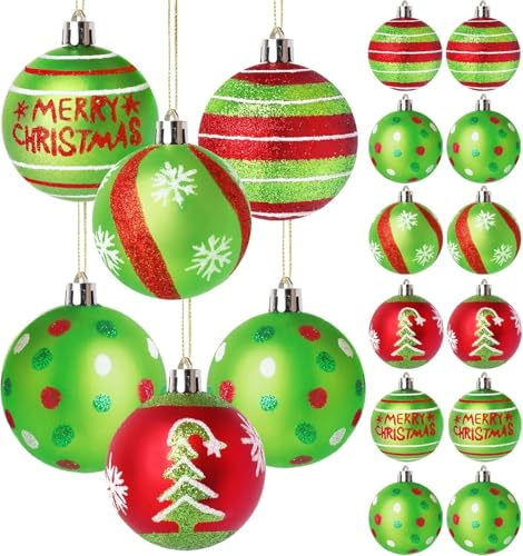 LATERN 12 Stück 6CM Weihnachtskugeln, Rot Grüne Glitzernde Weihnachtskugeln Bruchsichere Aufhängen Weihnachtsdeko Ball für Weihnachtsbaum Feiertage Zuhause Weihnachts Party Dekoration (6 Stile)