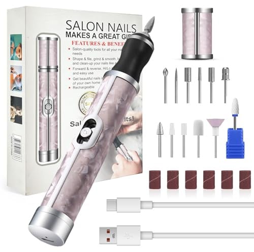 Torno Para Uñas Profesional Con 12 Cabezales Pulidores, 6 Granos | 4 Velocidades Ajustables, Carga Sin Cable, Limador De Uñas Electrico Para Uñas De Manos Y Pies, Quita Gel,Pedicura Y Manicura