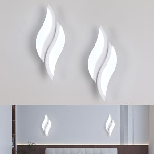 Dorlink 2 Stück LED Wandlampe Innen, Wandleuchten für innen, Moderne Wandlampe Schlafzimmer, 12W 6500K Kaltweißes, Wandlampes Wohnzimmer Art Deco Blatt, Für Nachttisch, Flur, Treppenhaus Beleuchtung