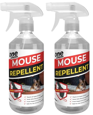 One Chem Mouse Repellent Spray, 2 x 500ml, Peppermint Scent | Anti-Rodent Solution, For Home, Garden, Loft, Garage, Indoor and Outdoor Use