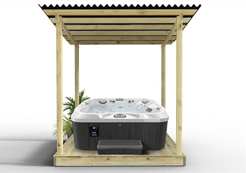eDecks Hot Tub Decking Kit with Bitumen Roof - Pressure Treated Redwood Boards, Joists & Pergola - 2.4m x 2.4m No Handrails