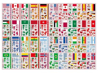 10Pcs Waterproof National Flag Temporary Tattoos, World Cup Fan Face & Body Stickers For Football Match Day Decor(CV)