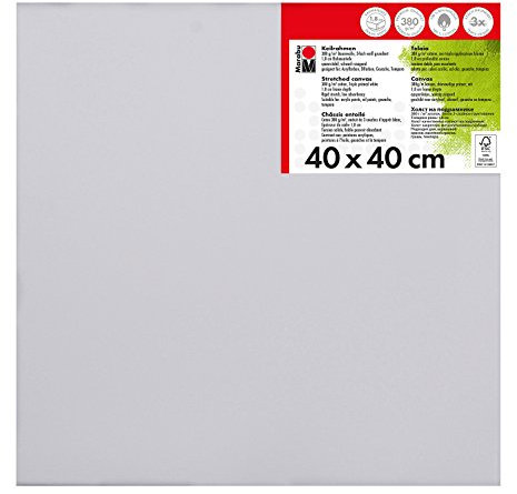 Marabu 1616000000400 - Keilrahmen, ca. 40 x 40 cm, Rahmentiefe ca. 1,8 cm, weiß, mit 380 g/qm Baumwolle bespannt, 3 fach grundiert, leicht saugend, für Acryl-, Öl-, Gouache- und Temperafarben