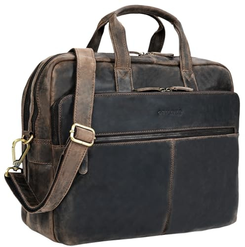 STILORD 'William' Businesstasche Leder groß XL Lehrertasche Aktentasche 15,6 Zoll Laptoptasche Bürotasche Ledertasche Vintage Umhängetasche Echtleder, Farbe:dunkel - braun