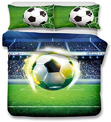 Stillshine Ensemble de literie 2 pièces Housse de Couette et Taies d'oreiller 3D Football Coupe du Monde Doux Couverture de lit Microfibre avec Fermeture à Glissière Parure de Lit 140x200