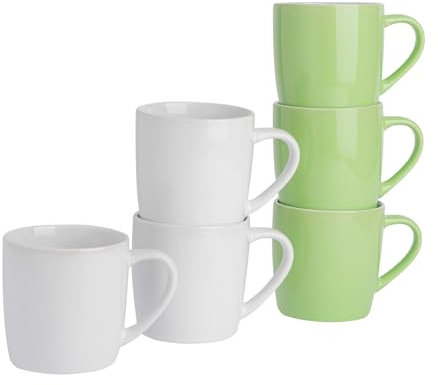 Argon Tableware Coloured Coffee Mugs - 350ml - Green/White - Pack of 6
