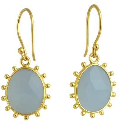 Aqua Chalcedon Ohrringe vergoldet 925 Sterling Silber | Blauer Edelstein Damen, Handgefertigt aus Norwegen - Natürlicher Edelstein Geschenk Geburtstag für Frauen