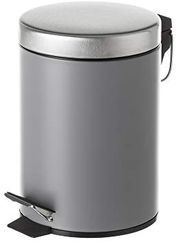 LOLAhome Papelera de baño con pedal de 3L - Cubo de basura para baño con tapa, pedal cierre silencioso y recipiente interior extraíble para baño, aseo y oficina (Plateado brillo)