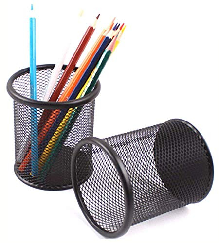 2 porte-stylos ronds, porte-stylos en maille métallique, boîtes de rangement de bureau adaptées aux salles de classe, bureaux et chambres (noir)