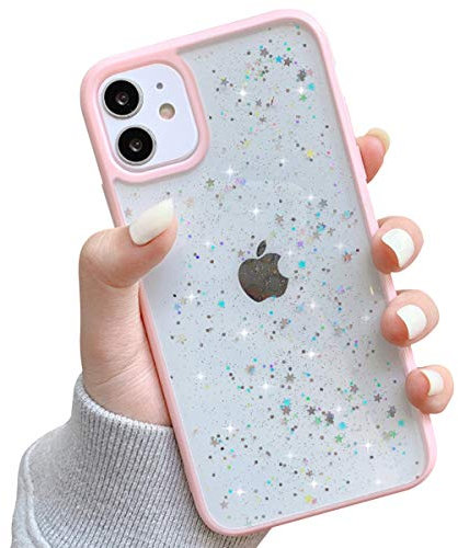 Ownest Compatible for iPhone 11 Case Phone Case Glitter Clear Sparkly Bling Star for Woman Girls Soft TPU Shockproof Anti-scratch Protective Cases for iPhone 11-Pink