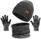 TAGVO 3in1 Winter Beanie Hut, Schal, Handschuhe Set,Ultraweiche elastische Verdickung Vlies Innenfutter Strick Beanie Cap Neck Warmer Warme Strickmützen, Mütze, Schal & Handschuh-Sets für Damen Herren