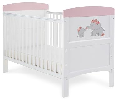 Obaby Grace Inspire Cot Bed - Me & Mini Me Elephants Pink | Converts to Junior Bed, 3 Mattress Positions, Teething Rails