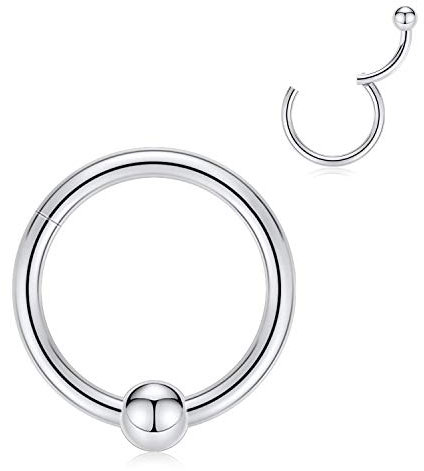 hengkaixuan 16G 316L Chirurgischer Stahl Clicker Segment Nahtlose Nasenringe Silber Captive Bead Ring Septum Clicker Ring 8mm Unisex Creolen Body Piercing Schmuck
