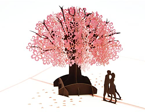 FONBAY 3D Pop Up Kirschblüten Hochzeit Karte, Romantische Geburtstags-Geschenkkarten für Frau Hochzeitstag Valentinstag Geburtstag Jubiläum und Lückwunsch (Sakura)