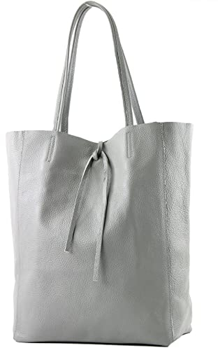 modamoda de T163 Damen Leder Shopper Schultertasche Large mit Innentasche handmade in Italy, Farbe:Grau2021