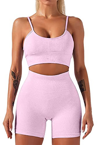 HANERDUN Damen Sportanzüge 2 Stücke Nahtlose Outfit Traingsanzug Jogginganzug Tiefem V und Leggings Bekleidungssets Yoga Outfit Freizeitanzug Sportswear