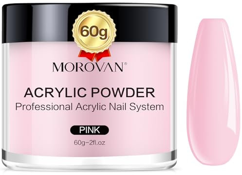 Morovan Acrylic Powder - 2oz Professional Acrylic Nail Powder Polymer Nail Powder for Acrylic Nail Extension Carving Nails (PINK)