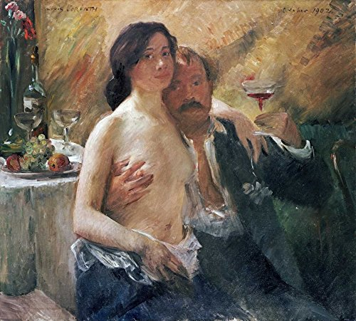 Feeling at home KUNSTDRUCK auf GEROLLTE LEINWAND Selbstporträt mit nackter Frau und Glas Corinth Lovis - Lebensmittel horizontal Leinwandbilder auf 380gr 100% baumwolle cm_49_X_62