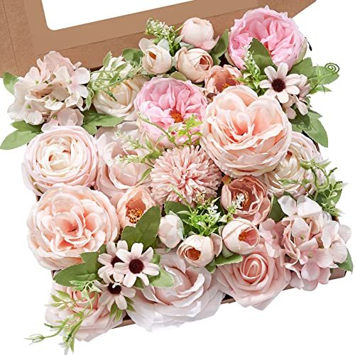 Serwalin Künstliche Blumen Rosa Seide Blumen mit Stielen Fake Kuchen Blumen für Hochzeit Sträuße Mittelstücke Herbst Dekoration Baby Dusche Dekoration