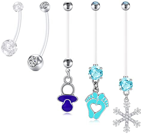 LAURITAMI 6stk Schwangerschaft Bauchnabelpiercing Nabel Ringe Acryl Fleixble Bioflex 14/18/25/32mm Stab Bauchnabel Piercing