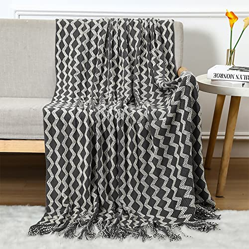 LumiSyne Gestrickte Decke Mit Quaste Zweifarbig Diamantn Streifen Muster Leicht Weich Wohndecke Sofadecke Strickdecke Dekorative Überwurf Für Sofa Bett Sessel