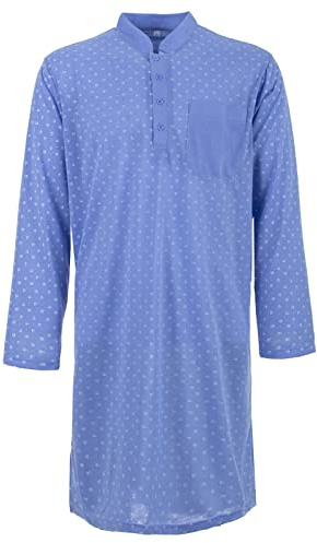 Herren Nachthemd 1/1 Arm Druck mit Brusttasche Knopfleiste Langarm Schlafshirt