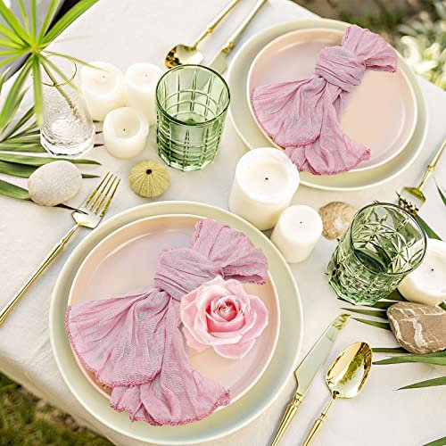 IUIBMI 20 Stück Salbeigrün Gaze Seihtuch Servietten Gaze Abendessen Servietten Weiche Baumwolle Tischservietten für Hochzeiten Partys Brautdusche Familie Alltag (Rosa) 53 x 35 cm