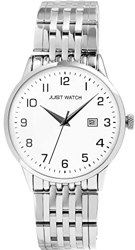 Just Watch Herren-Uhr Edelstahl Gliederarmband Datum JW149 Analog Quarz JW20095 (silberfarbig/weiß1)