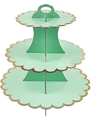AEX 3 Tier Cake Stands for Afternoon Tea, Cupcake Stand Cardboard, Round Dessert Tower for Party, Birthday, Anniversary, Wedding, Baby Shower [Green]