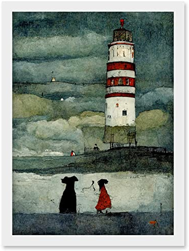 Doppelganger33 LTD Lighthouse Keeper's Dog Quirky Grunge Artwork Framed Wall Art Print A4