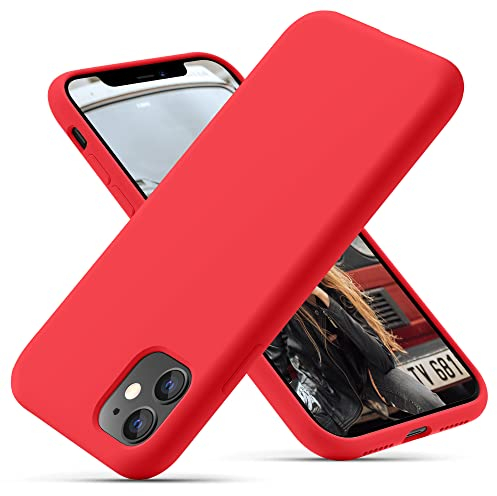 OitiYaa Silicone Case Compatible with iPhone 11 Case 6.1 Inch, Soft Ultra Slim Protective Shockproof Liquid Silicone Phone Case with Anti-Scratch Microfiber Lining,Red