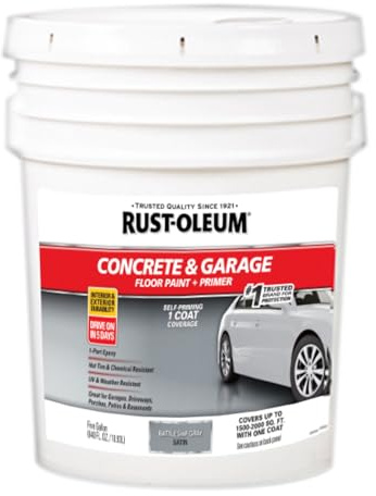 Rust-Oleum 320172 Concrete & Garage Floor Paint and Primer, 5 Gallon, Satin Battleship Gray