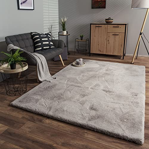 TT Home Wohnzimmer Hochflor Teppich Langflor Soft Kaninchenfell Fell Imitat Weich, Farbe: Grau, Größe:120x160 cm