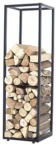 [en.casa] Kaminholzregal Tornved Brennholzregal Holzunterstand innen außen Stapelhilfe für Feuerholz Holzlager Metall Kaminholzständer 35 x 35 x 120 cm Schwarz