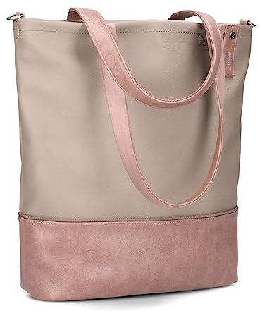Zwei Damen Shopper JANA J145 Tote Bag 10 Liter, Bicolor Einkaufstasche im Canvas-Stil, weiches Kunstleder, Laptopfach, Schlüsselband, Reißverschluss-Fach, zusätzlicher langer Umhängegurt (lemon)
