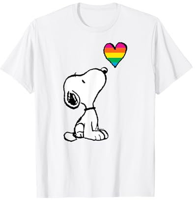 Peanuts – Snoopy Regenbogenherz T-Shirt, Offizielles Lizenzprodukt, Cartoon, Unisex, Alle Altersstufen, Kurzarm, Blau, S