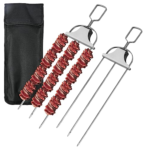 Brochettes en Acier Inoxydable, 38 cm Brochettes de Barbecue à 3 Broches Réutilisables Brochettes de Barbecue pour Grill Brochette en Métal Brochettes de Kebab Parfaites pour Viande Légumes