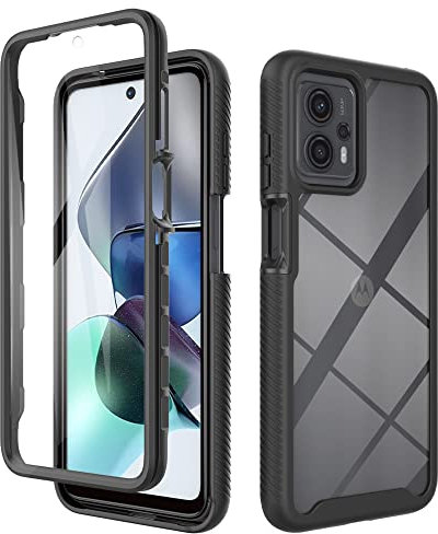 ESTH® Coque Transparente pour Motorola Moto G13/G23 Antichoc Housse Full Body Protection, Étui Antipoussière Incassable [avec Protecteur D'écran], Noir