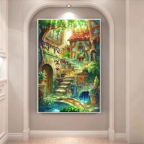 Taxpy Kreuzstich Stickpackungen Vorgedruckt, Gartenlandschaft,60X80Cm Bilder Stickerei Set