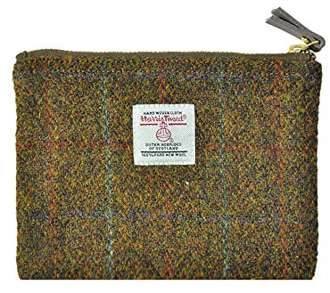 Harris Tweed Münzbörse, handgefertigt, Lippenstift-Tasche, Vintage-Stil, britische tragbare Kreditkarten-Ausweis-Geldbörse mit YKK-Reißverschluss für Damen und Herren, Helles Braun, Medium,