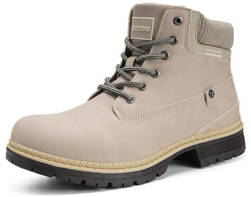 Botas de otoño Hombre Mujer Botines Planas Invierno Confortables Impermeables Senderismo Zapatos Outdoor, Beige sin Pelo, 40 EU