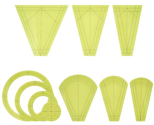 OLYCRAFT 10 Stück Acryl Quilt Schablonen Lineal Gelbgrün Acryl Nähen Patchwork Lineal Sets Trapez Fächer Runder Ring Quilt Lineale Zum Schneiden Nähen Herstellen von Kleidung DIY Nähzubehör