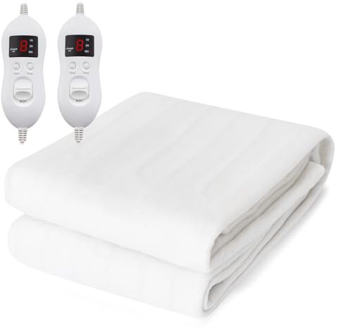 Multigot Heated Mattress Pad, Electric Heating Fitted Mattress Underblanket with Single/Dual Control, 8 Heat Settings, Timer and Overheat Protection, Machine Washable Bed Warmer (King Size-200x150cm)